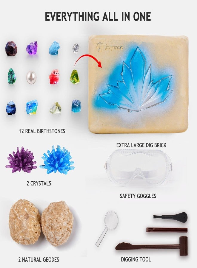 Japace Earth Science Kits for Kids Age 4-6-8-12-14, Birthstone Gemstone Dig Kit, Geology Kit with Break Your Own Geodes, Crystal Growing Experiment, Rock Mining Kit Birthday Gifts Toys for Boys Girls - Image 5